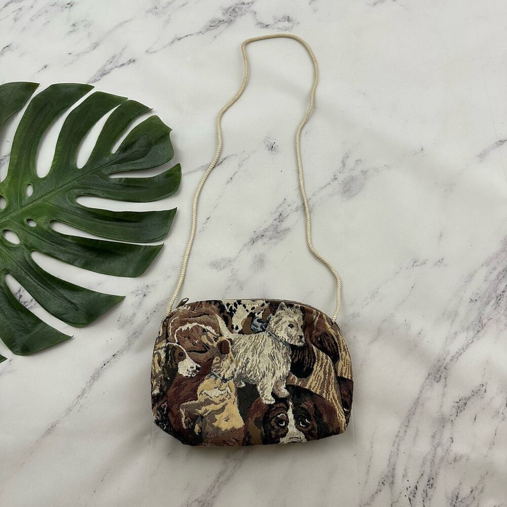 A L Mane Vintage 90s Tapestry Cross Body Bag Dogs Puppy Small Brown